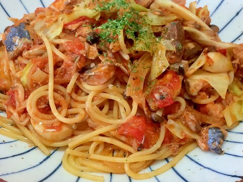 鯖ときのこのトマトスパゲティ